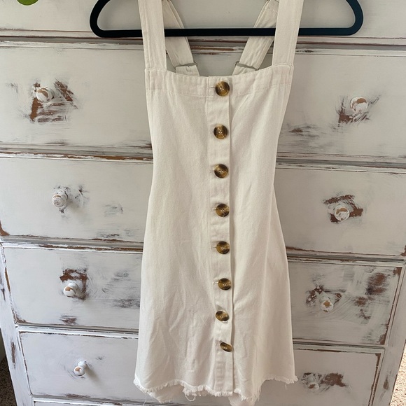 White Denim Overall Dress - Picture 1 of 8